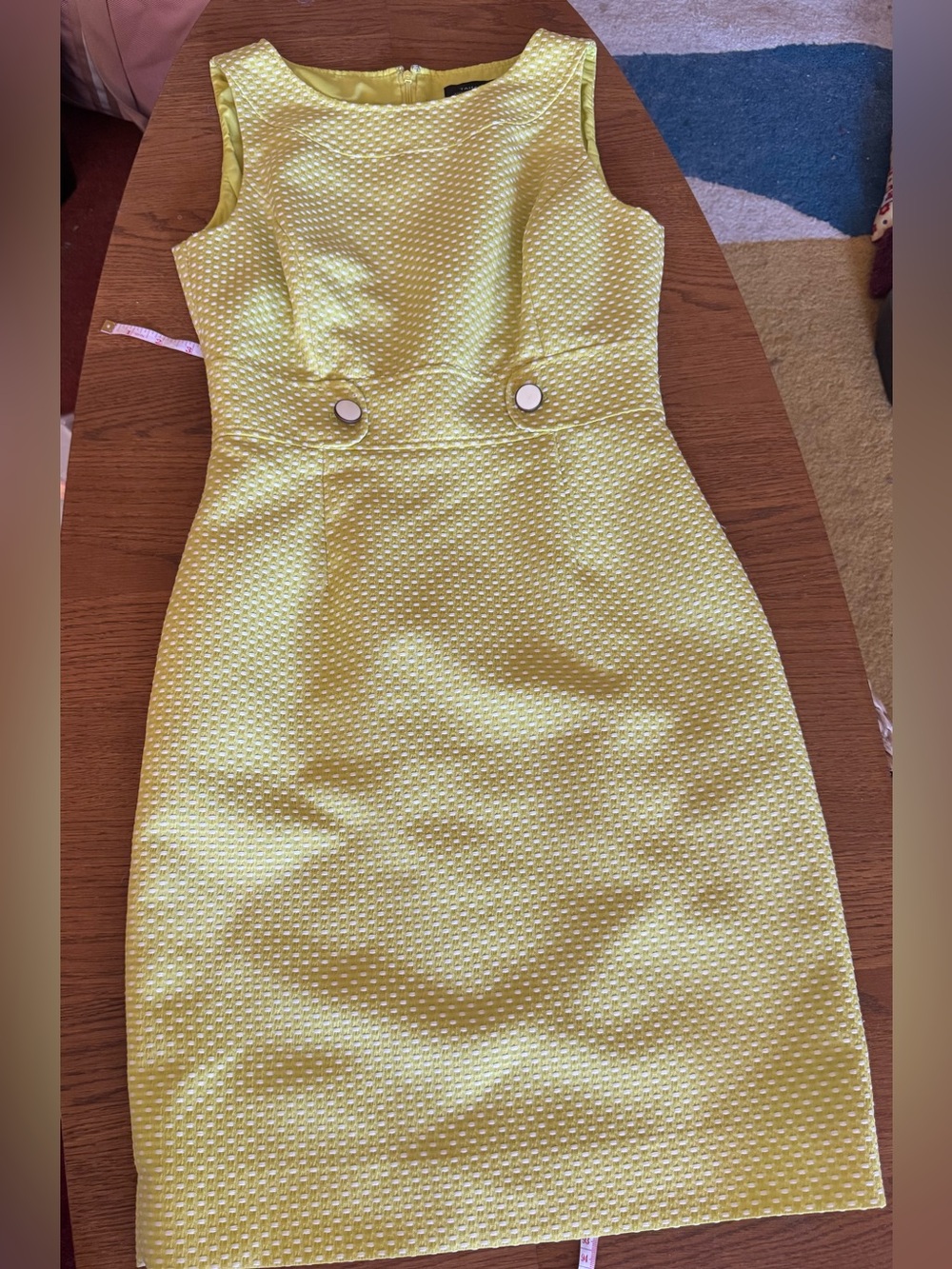 Tahari Yellow Textured Sleeveless Sheath Dress - Picture 1 of 8